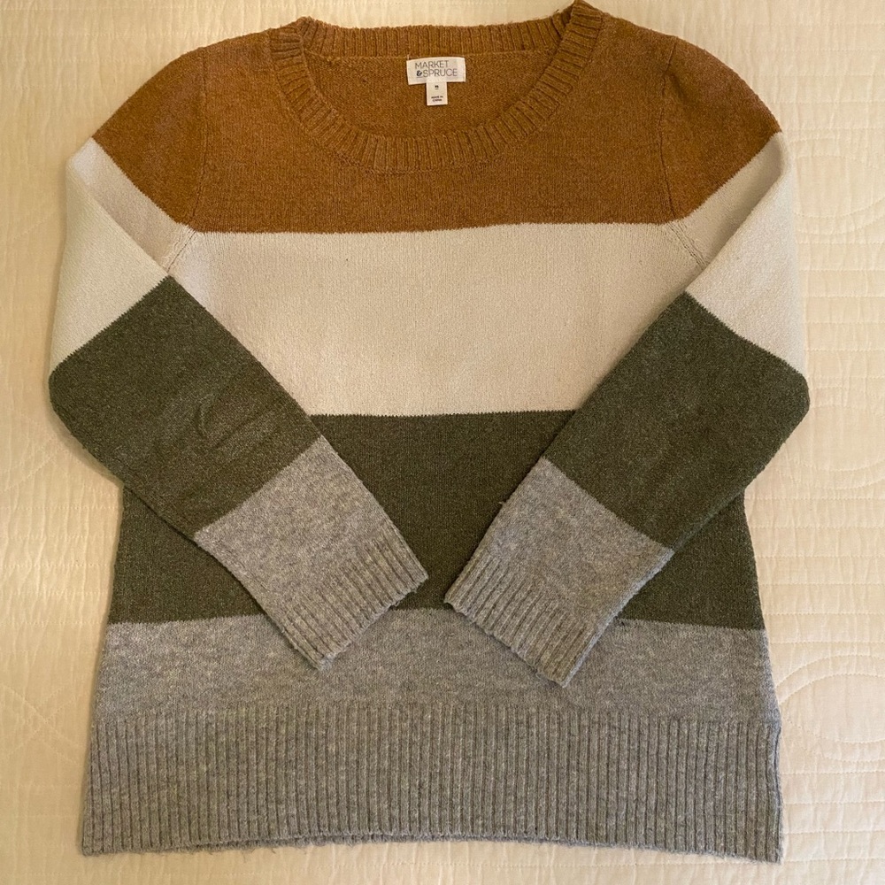 Women's Striped Sweater - Brown, Cream, Green and Gray